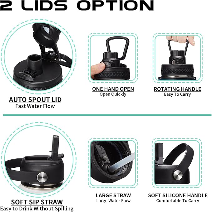 2/3 Gallon Water-Bottle with Straw & Spout Lids - 87oz Insulated Water Bottle Cold-48h Hot-24h, Men Women Stainless Steel Water Jug Travel Mug w/Strap Carrier Bag, Paracord Handle, Protective Boot