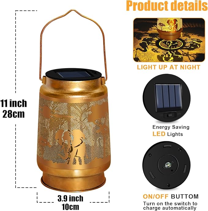 Solar Lantern Outdoor Waterproof Elephant Garden Decor Christmas Gifts for Women Mom Grandma Hanging Solar Lights Metal Decor for Outside,Backyard,Patio