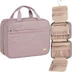 NISHEL Travel Toiletry Bag for women, Portable Hanging Organizer for Full-Sized Shampoo, Conditioner, Brushes Set, Makeup Accessories, Large Size, Peach Pink