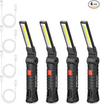 Honoson 4 Pieces LED Work Light Cob Rechargeable Work Flashlight with Magnetic Base, Hanging Hook and 360° Rotate 5 Modes Portable LED Flashlight for Car Repair, Household and Outdoor(Small)