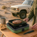 Propane Portable Camping Stove, Single Burner Propane Camp Stove, with Gas Hose, Small Camping Stove, Square Design, Army Green and Black