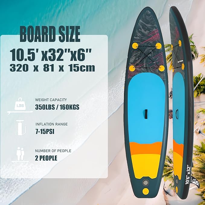 Inflatable Stand Up Paddle Board Set, Wide SUP Board Design, 400 lbs Weight Limit, with Paddle, Pump, Backpack, Fins for Adults and Youth