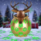 Gold Deer Christmas Lanterns Outdoor with LED Light and Hollow Snowflake Solar Reindeer Christmas Decorations Outside for Garden Patio Yard Porch Art Decoration