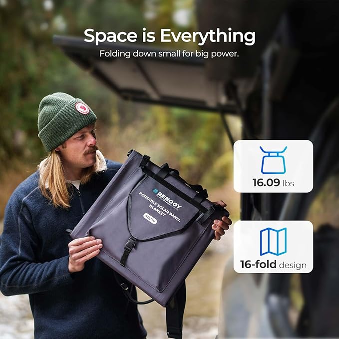 Renogy 400 Watt Solar Panel Blanket, N-Type Portable Foldable Solar Panels 25% High Efficiency, Lightweight 16-Fold Space-Save, Fast Setup for Camping, RV, SUV, Pickup Truck, Marine, Off-Grid Outdoor