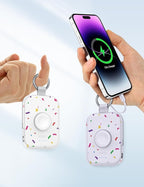 RORRY CharmGo Portable Charger, 5000mAh Portable Charger Power Bank with Built-in Cables, Travel Keychain Battery Pack for Apple Watch and iPhone Air/17/16/15/14/13/12, Confetti-White