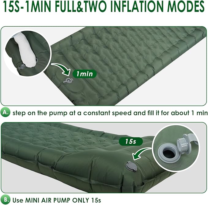 Camping Sleeping Pad with Pillow， Extra Thick 4.8 inch Ultralight Self Inflating Air Mat, Compact Lightweight Insulated Inflatable Sleep Mattress for Backpacking, Camp, Hiking, Tent