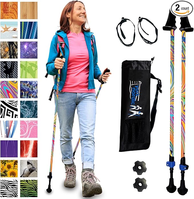 York Nordic Motivator Walking Poles for Balance and Rehab - Patented Stability Grips - Lightweight, Adjustable, and Collapsible - 2 Pieces Adjustable w/flip Locks - Heights 4'6" up to 6'2" - 230 lbs