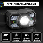 3 Pack Headlamp Rechargeable, 1200 Lumens LED Head Lamp with Red Light, Motion Sensor, 10 Modes, 60° Adjustable Head Lights for Forehead, IPX5 Waterproof Headlamps for Adults - Running,Camping,Hiking