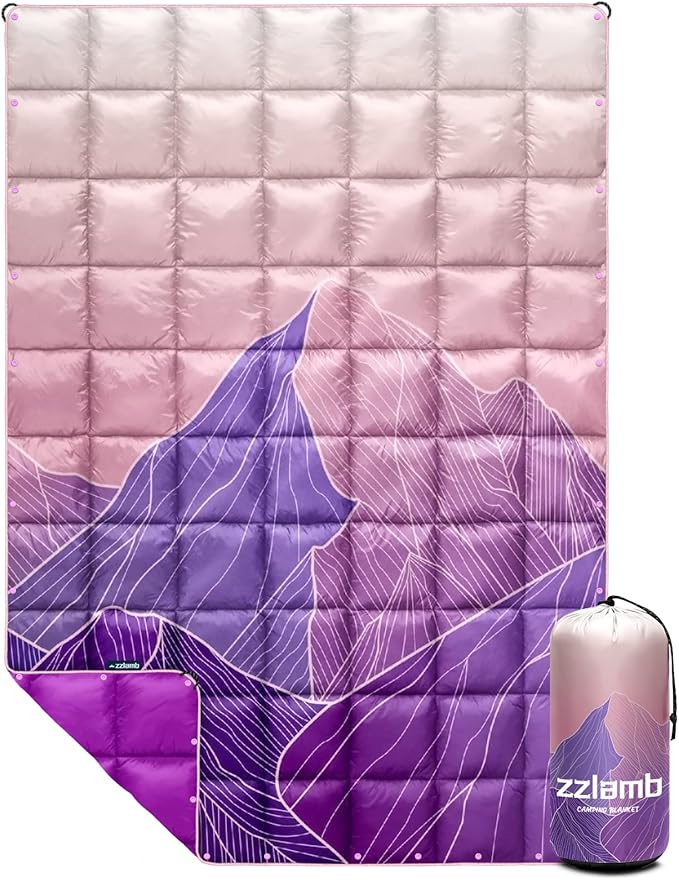 zzlamb Camping Blanket, Outdoor Lightweight Travel Blanket Puffy Portable Down Alternative, Windproof Warm Cloak with Snaps, Cozy Quilt Backpacking Picnic RV Plane Car Hammock Beach Climbing