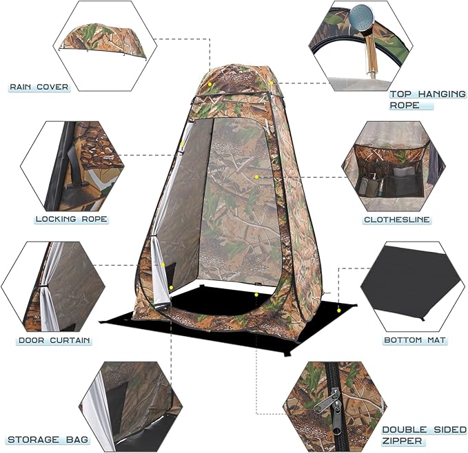 BRIAN & DANY Pop Up Shower Tent, Portable Privacy Camping Changing Tent, Camp Toilet Bathroom Pod with Rain Shelter & Windows, UPF 50+ & Waterproof, 47.2" x 47.2" x 74.8"