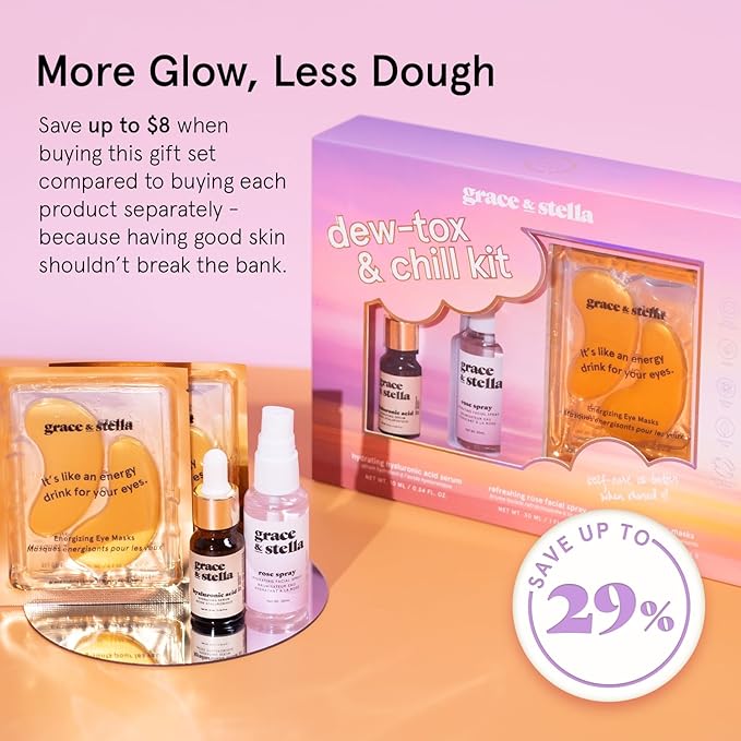 grace & stella Award-Winning Skin Care Set - Gifts for Women - Travel Essentials with Gold Eye Masks, Hyaluronic Acid Serum & Rose Spray, Beauty Gift Set - Birthday & Bachelorette Favors