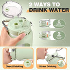 BLUEGO 64oz Water Bottle Glass with Stainless Steel Handle Large Water Bottle with Time Markers and Silicone Sleeve Half Gallon Water Jug BPA Free for Gym Daily Use, Light Green