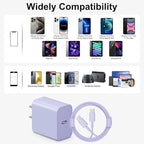 iPhone 17 16 15 Charger Fast Charging 10FT - 20W USB C Charger Block with 10FT Type C to C Cable Compatible with iPhone 17/17 Pro/17 Pro Max/Air/16/16e/15, iPad Pro, iPad Air (Purple)