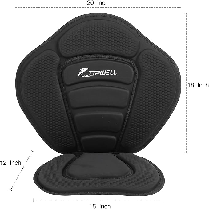 UPWELL Universal Kayak Seat with Detachable Storage Bag & 4 Adjustable Strap, Paddle Board Seat with Memory Foam Padded and Backrest for Kayak, Canoe, Sup