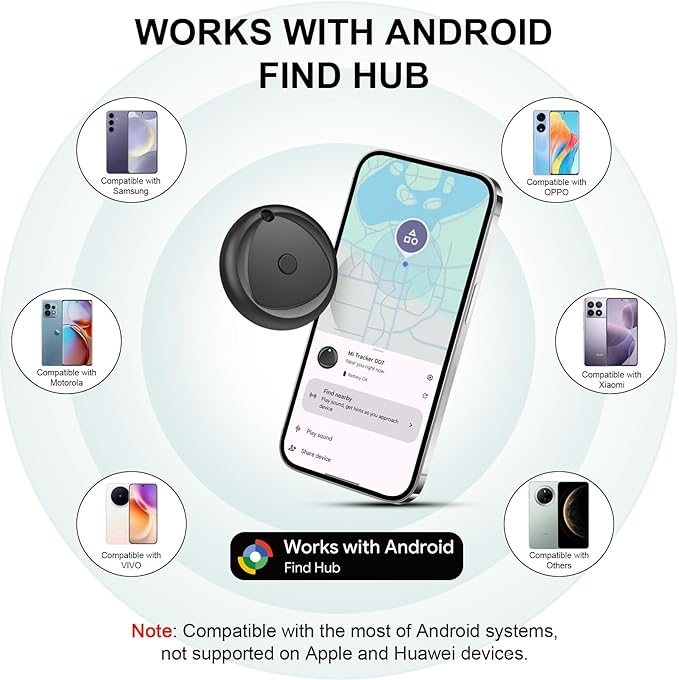 Android Tracker Tags 1 Pack Work with Android'S Find Hub App (Android Only), IP7 Waterproof Key Finder Item Locator, Bluetooth 5.3, Long Battery Life, Smart Tags for Luggage, Bag, Key Pet etc as Gift