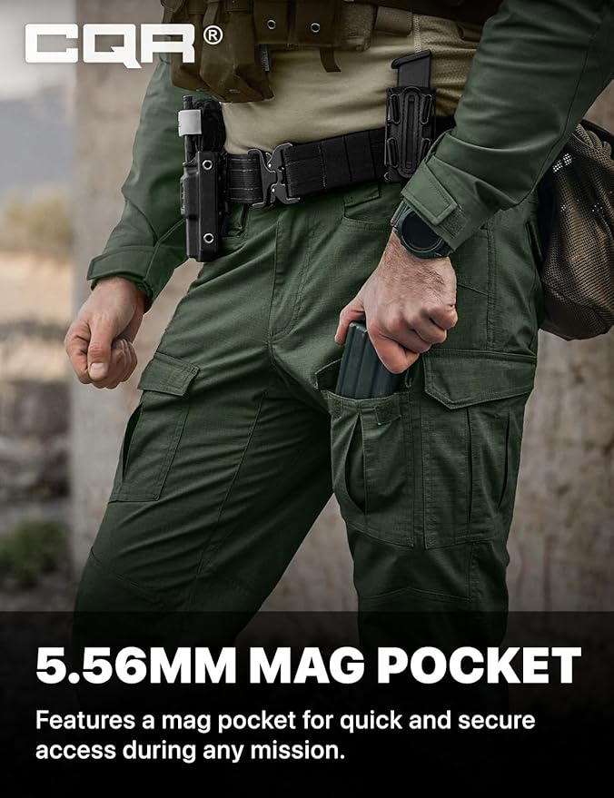 CQR Men's Flex Ripstop Tactical Pants, Water Resistant Stretch Cargo Pants, Lightweight EDC Hiking Work Pants