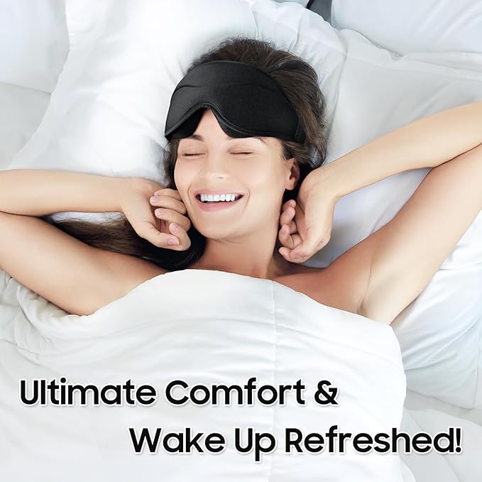 Sleep Mask - Total Blackout 3D Sleeping Mask, Super Lightweight & Silky Soft Eye Mask for Sleeping, Fully Adjustable Fit for Home, Office, Traveling, Meditation, Yoga, Black