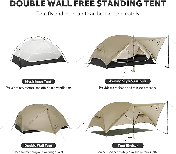 Naturehike Mongar UL 1-2 Person Backpacking Tent,15D Nylon Waterproof Ultralight One Person Two Person Tent with Footprint