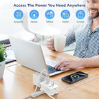 Travel Charger for Multiple Devices, Flat Plug Power Strip 3ft Adapter Extension Cord, 3 AC Outlets, 2 USB & 1 Fast Charging USB-C, No Surge Cruise Approved, Portable Power Strip