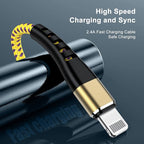 Essri 2Pack for iPhone Charger Cord 10FT, Lighting Cable 10 Feet to USB Charging Cable, Nylon Braided Charging Cord 10 Foot Compatible with iPhone 14 13 12 11 X XS XR 15 Pad -Gold