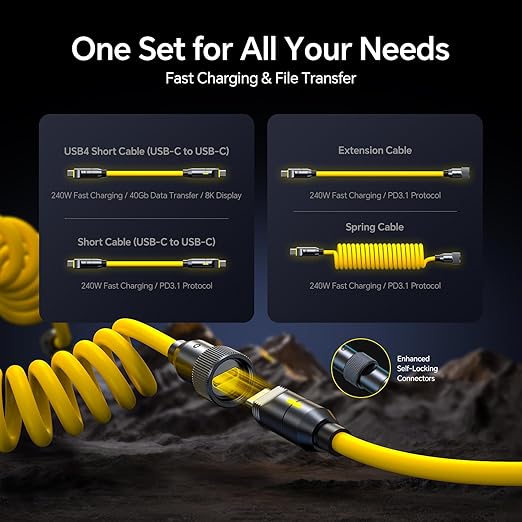 AOHI 240W 8 in 1 USB 4 Cable Set, The Future 240W PD3.1 USB C Fast Charging Cable Supports 40Gbps Data Transfer 8K HD Display for iPhone17 Pro Max MacBook Pro Air iPad Galaxy