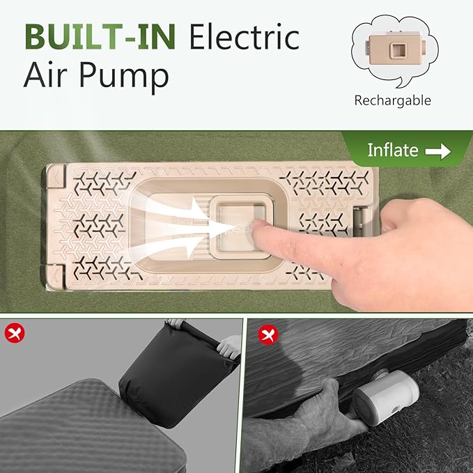 Self Inflating Sleeping Pad with Electric Pump, 4" Ultra-Thick Memory Foam Camping Pad with Pillow, 9.5 R-Value Insulated Camping Mattress, Army Yellow