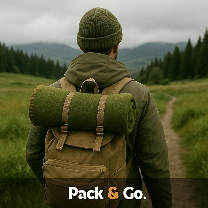 Wool Camping Blanket – 70% Wool Heavy-Duty Military Style Throw, Warm & Washable, Fire Retardant Cover for Emergency, Survival & Outdoor Use – Perfect for Camping, Car, Home & Hiking, Navy 62x84