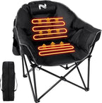 Slsy Heated Camping Chair with Headrest Pad, Oversized Heated Chair Outdoor Sports, Heated Camp Chair Seat Supports 500 lbs, Heating Folding Chair for Camping, Patio, Picnic