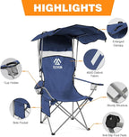 Camping Chair, Oversized Folding Chair with Canopy, Portable Outdoor Chair with Arms, Cup Holder and Carry Bag for Camping, Fishing, Beach, and Sports, Navy Blue