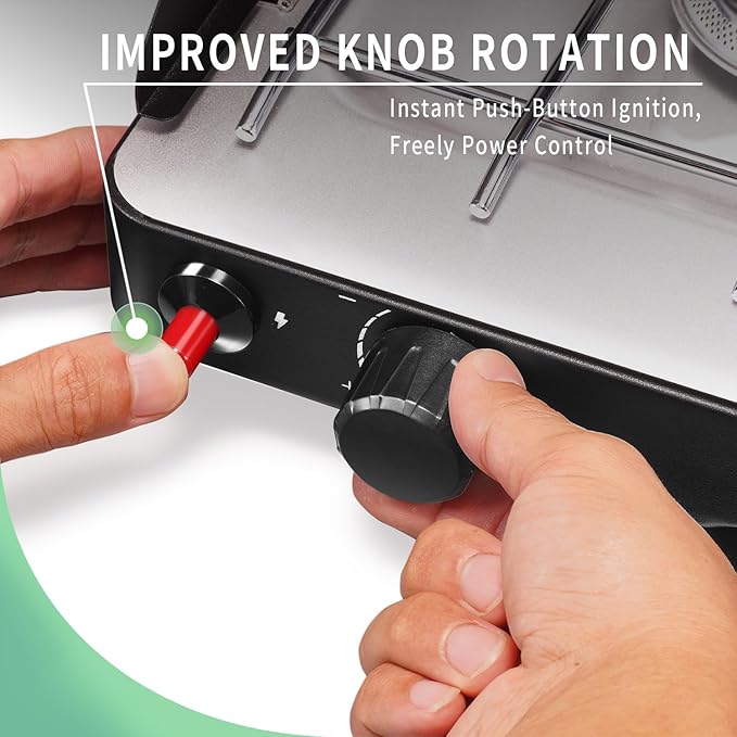 VANSTON 2-Burner Propane Camping Stove, 20,000 Total BTUs Portable Gas Camping Grill, Stovetop with Adjustable Burners, Wind Guards, Heavy-Duty Latch, Built-in Carrying Handle, Pressure regulator