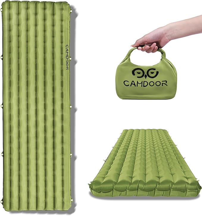CAMDDOR Ultralight Sleeping Pad, Patchworkable Sleeping Pad for Camping with Warm 6.8 R-Value Insulated Camping Mattress for Hiking, Backpacking, Outdoor with Inflatable Bag