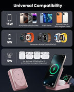3-in-1 Wireless Charger Charging Station for iPhone, Qi2 Certified 15W Fast Charging Foldable Magnetic Charger Stand with 30W USB C Adapter for MagSafe iPhone 16/15/14/13/12, Apple Watch, AirPods