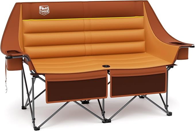 Timber Ridge Double Camping Chair, Heavy Duty Outdoor Folding Camp Couch, Loveseat Camping Chairs Perfect for Campsites, Patio/Lawn, Soccer Games or Other Youth Sports, Supports 600 lbs