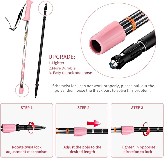 Hiking Poles for Kids - Ultralight Nordic Walking Sticks - Telescopic Child Trekking Poles Collapsible 2 Pack