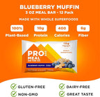 PROBAR - MEAL Bar, Blueberry Muffin, Non-GMO, Gluten-Free, Healthy, Plant-Based, Whole-Food Ingredients, Natural Energy (12 Count)
