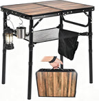 Small Folding Camping Table, 2ft Portable Picnic Table Aluminum 24" x 16" Folding Table, 3 Adjustable Heights Portable Lightweight Table Dining Table for RV, Picnic, Beach (Wood Grain)