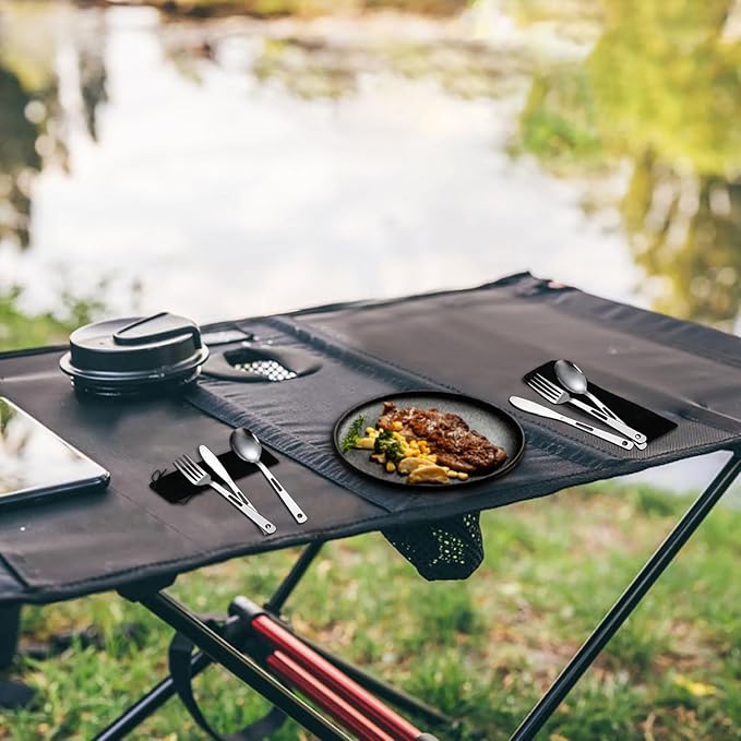 2 set Camping utensil and silverware of ultra light 4 in 1 camping utensil set of spoon fork knife combo for 2 persons use for camping,hiking,RV traveling as outdoor cooking and dining