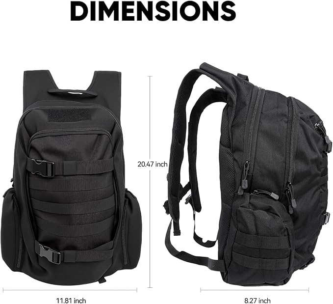 35L Tactical Backpack for Men, MOLLE Military Bug Out Bag, Waterproof Rucksack for Hiking with Hydration Port Black