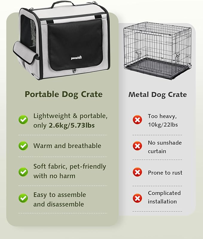 Dog Car Carrier Light Weight 24×17.7×20.5in, Dog Carrier Easy to Assemble, Dog Car Crate Portable and Breathable, Foldable Pet Carrier for Indoor and Outdoor, Dog Travel Crate with Curtain Gray