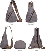 KL928 Canvas Sling Bag - Small Crossbody Backpack Shoulder Casual Daypack Rucksack for Men Women(Large Version)