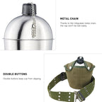 DARTMOOR G.I. Army Stainless Steel Canteen Military with Cup and Green Nylon Cover Waist Belt for Camping Hiking