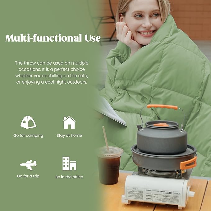 puredown® Lightweight Packable Couch Throw Soft Feather Down Throw Blanket for Indoor and Outdoor Use, 50"X70", Sage Green