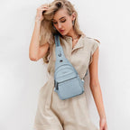 7L Sling Bag For Women Faux Leather Anti Theft Small Casual Daypack Backpack Fanny Pack Crossbody Chest Bags Purse Waterproof Light Blue