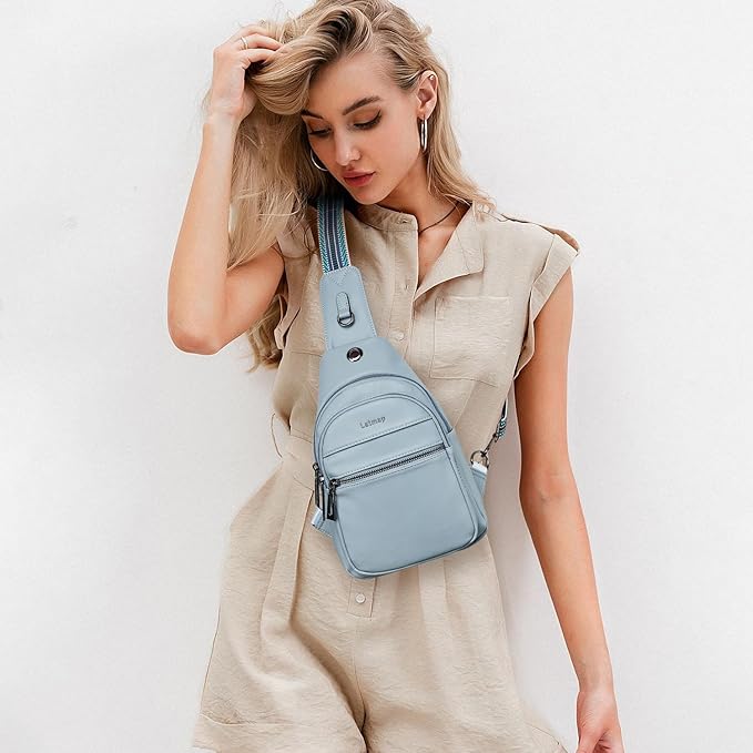 7L Sling Bag For Women Faux Leather Anti Theft Small Casual Daypack Backpack Fanny Pack Crossbody Chest Bags Purse Waterproof Light Blue