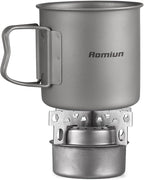 Titanium Camping Cookware 500ml Titanium Cup with Alcohol Stove, Cross Stand & Folding Spork, Lightweight Portable Outdoor Camping Cooking Utensil Set for Backpacking Hiking Traveling