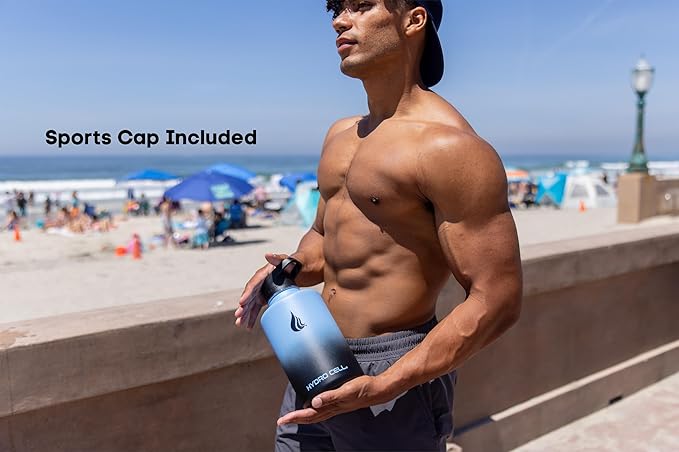 HYDRO CELL Stainless Steel Insulated Water Bottle with Straw - For Cold & Hot Drinks - Metal Vacuum Flask with Screw Cap and Modern Leakproof Sport Thermos for Adults (Blue/Black 64oz)