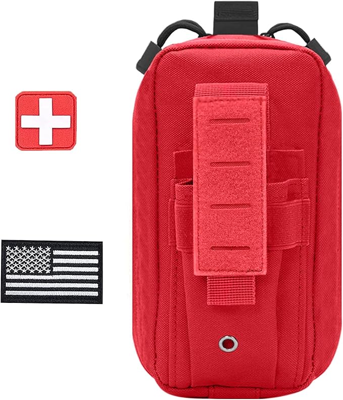 Ifak Med Trauma Kit, Molle Tactical Emergency First Aid Kit,Red Military Survival Molle EMT Medical Kit Refill Supplies Fot Duty Belt