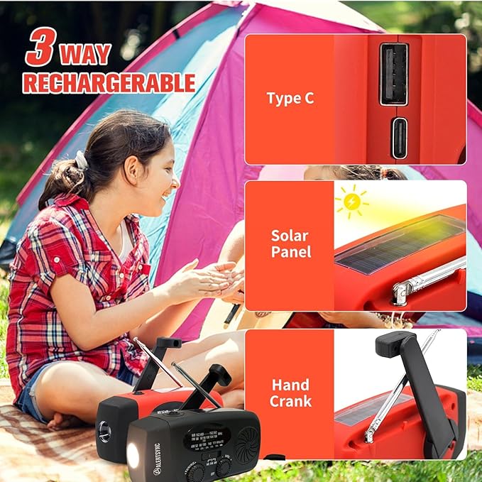 5000mAh Emergency Weather Radio, iRonsnow NOAA FM AM Hand Crank Radios, Solar Radio with SOS, Earphone Jack, 1W LED Flashlight, Self Powered Phone Charger for Camping, Survival (Black)