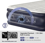 Air Mattress Full with Built in Pump,18''Inflatable Mattress of Upgraded Vertical Beams,Self Inflatable/Deflation Blow Up Mattress in 3 Mins,Flocked Top Airbed with Carry Bag for Home, Camping