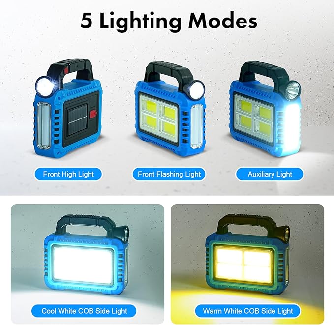 2 Pack Solar Lantern, LED Flashlight for Power Outages, Portable Camping Essentials Lights, Rechargeable Battery Powered Tent Lights for Emergency, Hurricane, Survival Kits, Operated Lamp